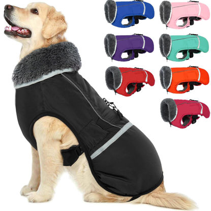 Picture of QBLEEV Warm Dog Coat Reflective Dog Jacket, Waterproof Dog Winter Coat Turtleneck Dog Clothes for Cold Weather, Thick Fleece Dog Snowsuit Christmas Dog Vest Pet Apparel for Small Medium Large Dogs S