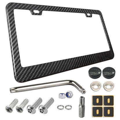 Picture of BGGTMO Carbon Fiber License Plate Frame - 100% Real Carbon Fiber Overlays Stainless Steel License Plate Frames | Stainless Steel Anti-Theft License Plate Screws | 1PC Black Gloss Plate Frame