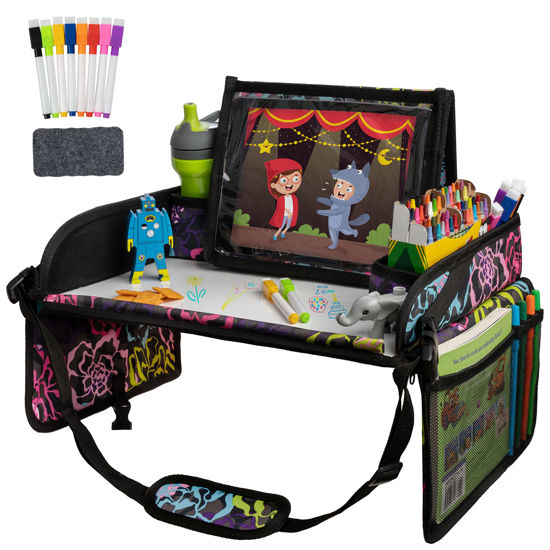 Picture of Lusso Gear Kids Travel Tray for Toddler & Kids Car Seat, Lap Tray for Airplane, Kids Travel Desk Essential Accessories, Table Tray for Road Trip Activities (Floral)