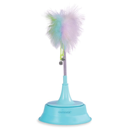 Picture of Catstages 2-in-1 Spring Toy Interactive Cat Toy and Topper for Cat Ball Track, Bat and Swat Spring Toy with Feathers and Bells, Blue
