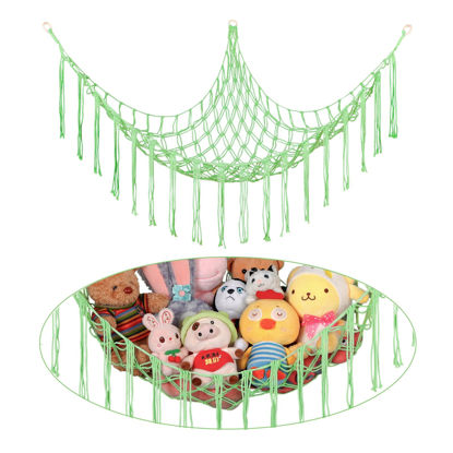 Picture of Boho Stuffed Animals Net or Hammock Large,55 inch Toy Hammock Macrame Stuff Animal Storage Corner Hanging Net Holder,Mesh Hammock Plush Toy Organizer with Hooks for Bedroom,Nursery (Deep Green)