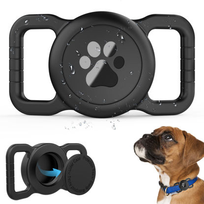 Picture of SANKALA Airtag Dog Collar Holder, [1 Pack] Waterproof Dog Airtag Holder, Silicone Full Body Covered Anti-Lost Protective Apple Air Tag Holder for Pet Collar - Fits All Width Collars, Black