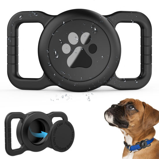 Picture of SANKALA Airtag Dog Collar Holder, [1 Pack] Waterproof Dog Airtag Holder, Silicone Full Body Covered Anti-Lost Protective Apple Air Tag Holder for Pet Collar - Fits All Width Collars, Black