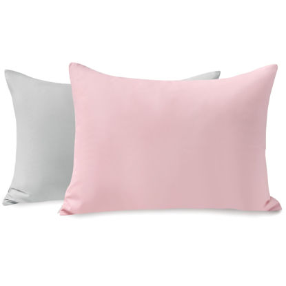 Picture of TILLYOU Toddler Pillowcase 2 Pack with Zipper,Silky Soft Microfiber 13" x 18" Kids Travel Pillow Cases, Gray & Pink