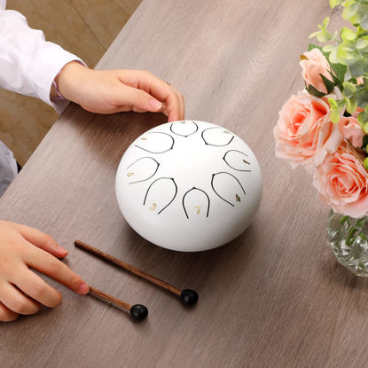 Picture of ZXZYHFTY Steel Tongue Drum, 6 Inch 8 Note Steel Hand Drum with Bag, Music Book, Drumsticks, Mallet Holder and Finger Paddles, for Camping, Meditation or Yoga .(White)
