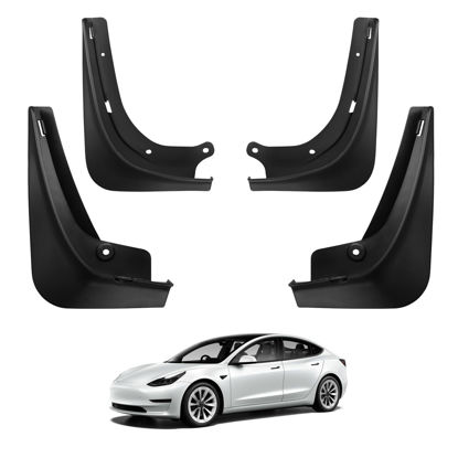 Picture of BASENOR 2017-2023 Tesla Model 3 Mud Flaps Splash Guards Fenders No Drilling No Tape Mudflaps All Weather Protector Mudguards for Model 3 Exterior Accessories (Set of 4)
