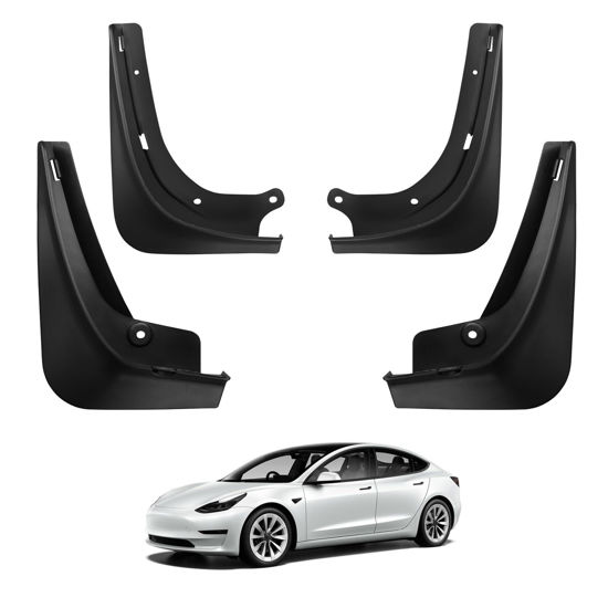 Picture of BASENOR 2017-2023 Tesla Model 3 Mud Flaps Splash Guards Fenders No Drilling No Tape Mudflaps All Weather Protector Mudguards for Model 3 Exterior Accessories (Set of 4)