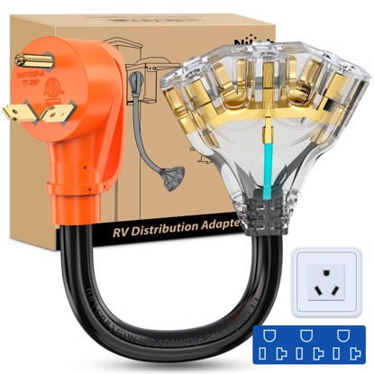 Picture of Nilight 30 Amp to 110V RV Adapter Cord 30 A to 15A RV Distribution Adapter Cord 3 Prong TT-30P Male to 3X 5-15R/5-20R Female ETL Listed for RV Camper Generator Household Outlet, 2 Year Warranty