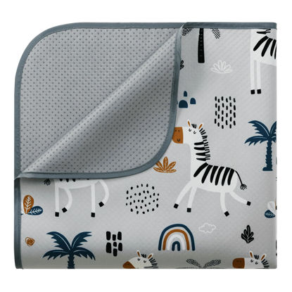 Picture of Blissful Diary Baby Splat Mat for Under High Chair, 50.4 x 50.4 Inch Wipeable Splash Mat, Waterproof and Washable, Anti-Slip Floor Protector, Gray Zebra