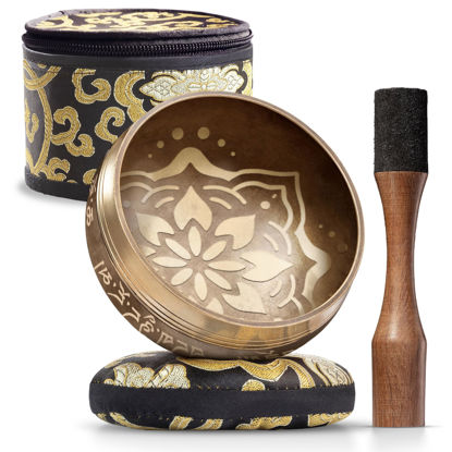 Picture of Tibetan Singing Bowl Set - Authentic Hand-Tuned Sound Bowl for Meditation - Complete Meditation Bowl Kit with Cushion, Mallet, Box & Guide - Perfect Tibetan Bell for Yoga, Relaxation, & Sound Healing