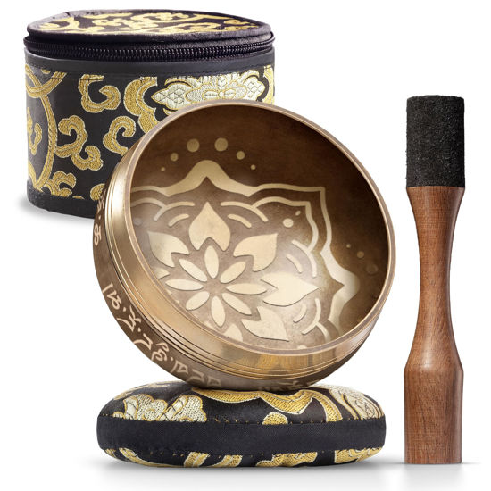 Picture of Tibetan Singing Bowl Set - Authentic Hand-Tuned Sound Bowl for Meditation - Complete Meditation Bowl Kit with Cushion, Mallet, Box & Guide - Perfect Tibetan Bell for Yoga, Relaxation, & Sound Healing