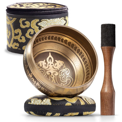 Picture of Tibetan Singing Bowl Set - Authentic Hand-Tuned Sound Bowl for Meditation - Complete Meditation Bowl Kit with Cushion, Mallet, Box & Guide - Perfect Tibetan Bell for Yoga, Relaxation, & Sound Healing