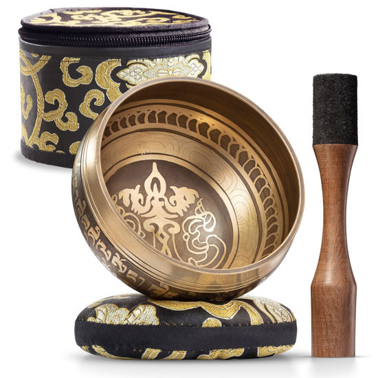 Picture of Tibetan Singing Bowl Set - Authentic Hand-Tuned Sound Bowl for Meditation - Complete Meditation Bowl Kit with Cushion, Mallet, Box & Guide - Perfect Tibetan Bell for Yoga, Relaxation, & Sound Healing