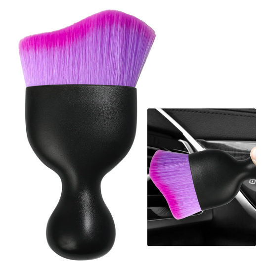 Picture of Ziciner Car Detailing Brush, Curved Soft Bristles Auto Removal Dust Collectors, Universal Vehicle Dashboard, Air Conditioner Vents etc Interior Cleaning Tool Accessories (Double Purple)