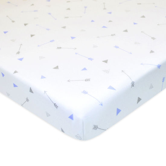 Picture of American Baby Company Fitted Mini Crib Sheet 24" x 38", Soft Breathable Neutral 100% Cotton Jersey Portable Sheet, Silver Blue Arrow, for Boys and Girls, Fits Most Pack N Play and Mini Crib Mattresses