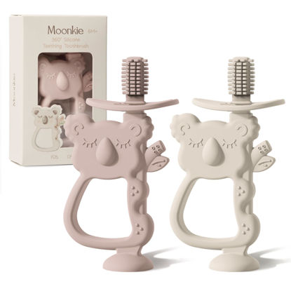Picture of Moonkie Teething Toy Set of 2, Safe & Easy to Hold BPA Free Silicone Teethers, 360° Baby Toothbrush with Suction Base, Teether Toys Best for Babies 6-12 Months (Koala Blush/Shifting Sand)