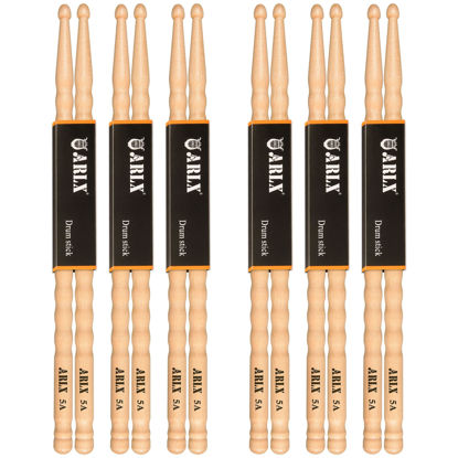 Picture of ARLX Drum sticks 5A 6 Pair Maple Wood Drumsticks Non-slip Wave Design for Drums (6 Pair Wave 5A Drum Sticks)
