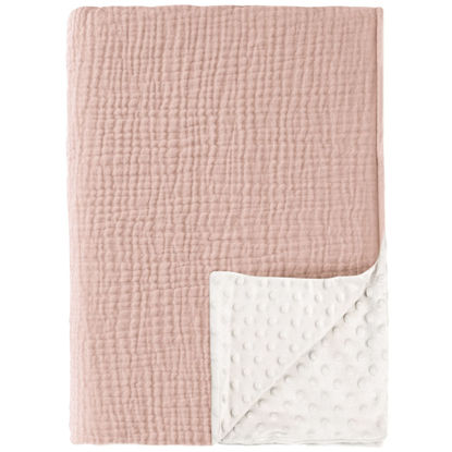 Picture of Konssy Baby Blankets for Unisex Boys Girls, Super Soft Nursery Minky Blankets with Muslin Cotton Front and Dotted Fleece Backing, Printed Bed Throws Newborn