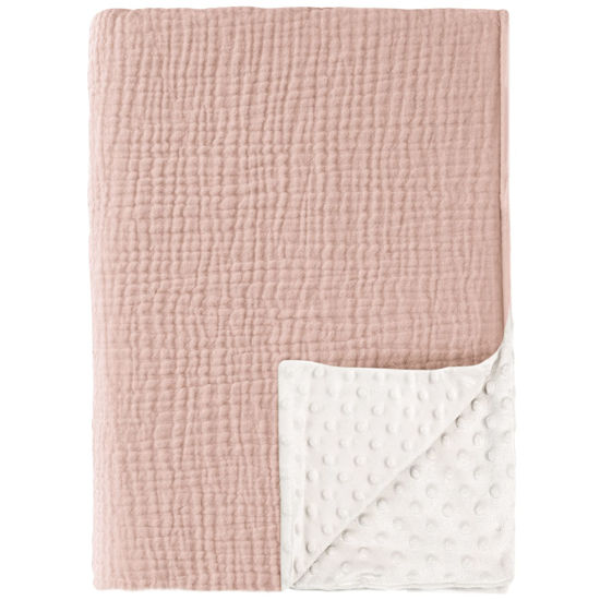Picture of Konssy Baby Blankets for Unisex Boys Girls, Super Soft Nursery Minky Blankets with Muslin Cotton Front and Dotted Fleece Backing, Printed Bed Throws Newborn