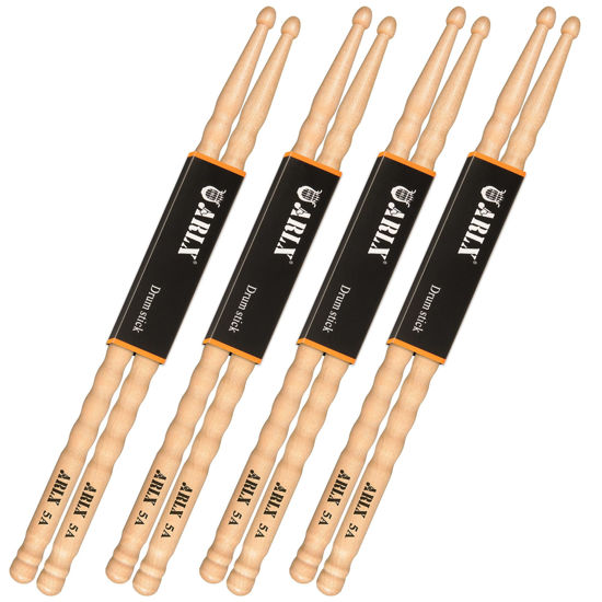 Picture of ARLX Drum sticks 5A 4 Pair Maple Wood Drumsticks Non-slip Wave Design for Drums (4 Pair Wave 5A Drum Sticks)