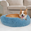 Picture of Dog Beds for Medium Dogs Washable Calming Bed for Dogs Blue Fluffy and Soft Dog Bed Anti Anxiety Faux Fur Round Medium Sized Pet Bed for Dogs