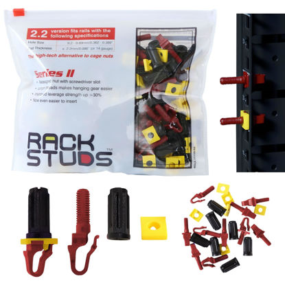 Picture of Rackstuds R100 II - Server Rack Screws for Server Rack Rails 19" Square Punched Vertical Rails, Perfect Cage Nut Replacement, Rack Nuts, Rack Studs Rack Mount Screws - Red 100-Pack 2.22mm/0.086