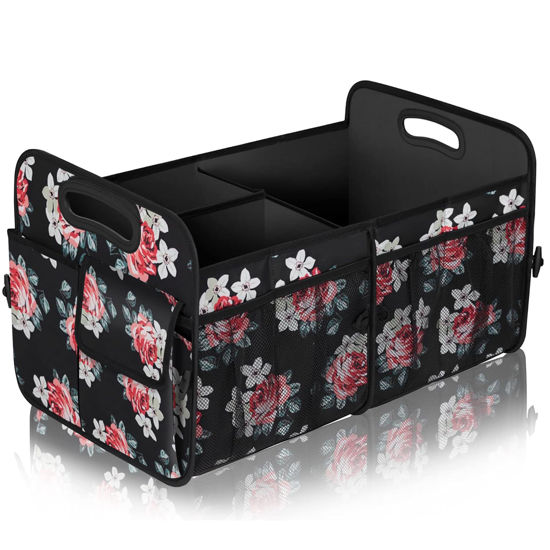 Picture of Femuar Car Trunk Organizer,Car Storage Organizer with 72L Large Capacity Waterproof Collapsible and 11 Pockets,Trunk Organizer for Car Suv/Jeep/Sedan, Large Size, Flower