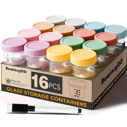 Picture of RowinsyDD 16 Pack Glass Baby Food Storage Containers, 4 oz Leakproof Baby Food Jars with Lids, Small Glass Food Containers for Infant Baby Food, Freezer & Microwave Safe, BPA Free