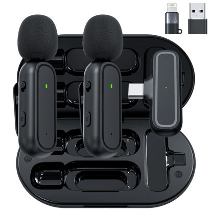 Picture of 2-Pack Wireless Lavalier Microphone for iPhone iPad Android Included Charging Case & Jack Adapter, Noise Reduction Plug-Play Clip on Lapel Mic for Youtuber, Recording,Vlog, Facebook Live Streaming
