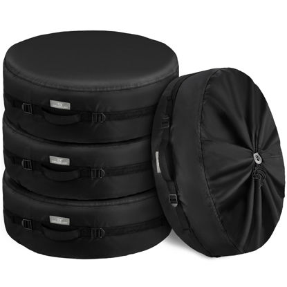 Picture of Explore Land Seasonal Tire Cover - Spare Tire Bag with Handle, Heavy Duty Winter Wheel Storage Tote Against Dust and Scratches, 4 Pack (Fits Tire Diameters 32''-34.75'', Black)