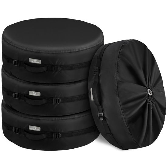 Picture of Explore Land Seasonal Tire Cover - Spare Tire Bag with Handle, Heavy Duty Winter Wheel Storage Tote Against Dust and Scratches, 4 Pack (Fits Tire Diameters 32''-34.75'', Black)