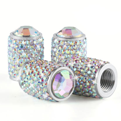 Picture of Alpmosn Car Wheel Tire Valve Caps, 4 PCS Bling Tire Valve Caps, Crystal Tire Caps Shinny Rhinestone for Women, Universal Car Dustproof Tire Valve Caps for Cars, Trucks, SUV and Motorcycles (AB)