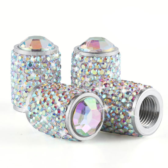 Picture of Alpmosn Car Wheel Tire Valve Caps, 4 PCS Bling Tire Valve Caps, Crystal Tire Caps Shinny Rhinestone for Women, Universal Car Dustproof Tire Valve Caps for Cars, Trucks, SUV and Motorcycles (AB)