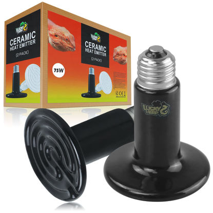 Picture of LUCKY HERP 75W Ceramic Heat Emitter, Reptile Heat Bulbs, Ceramic Heat Lamp for Reptiles, Amphibian, Chicken, Dog, Cat (2-Pack)