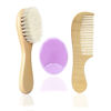 Picture of Molylove Baby Hair Brush with Wooden Handle and Comb Set for Newborns & Toddlers | Natural Soft Goat Bristles l Wood Comb l Purple Silicone Brush| Ideal for Cradle Cap (3 Piece)
