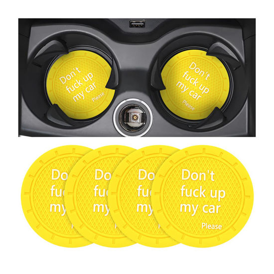 Picture of 8sanlione Car Cup Coaster, 4Pcs 2.75 Inch Auto Cup Holder Insert Coasters, Non-Slip Waterproof Embedded Drink Mat, Automotive Interior Accessories for Men and Women (D Yellow/4PCS)