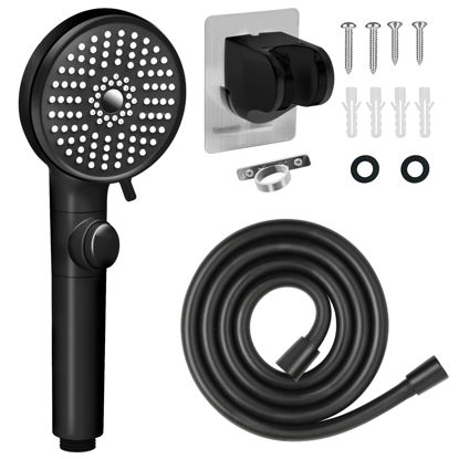 Picture of RV Shower Head with Hose, High Pressure 5 Mode Shower head Replacement, Shower Head for RV/Campers, Travel Trailer, Motorhome for Water Saving, Shower Head Holder and Hose, On Off Switch, Black