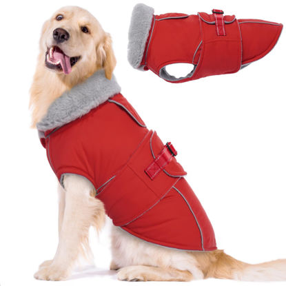 Picture of Lelepet Warm Dog Coat Reflective Dog Fleece Vest Waterproof Dog Jacket Windproof Dog Winter Coat Dog Cold Weather Coat with Adjustable Buckle Large Dog Coat Dog Snowsuit Dog Coat for Extra Large Dogs