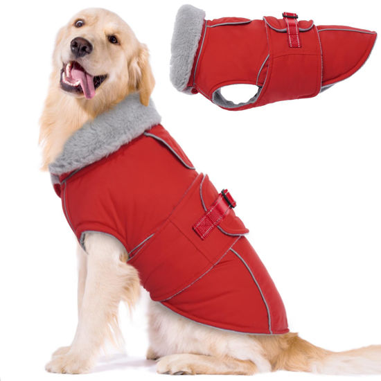 Picture of Lelepet Warm Dog Coat Reflective Dog Fleece Vest Waterproof Dog Jacket Windproof Dog Winter Coat Dog Cold Weather Coat with Adjustable Buckle Large Dog Coat Dog Snowsuit Dog Coat for Extra Large Dogs