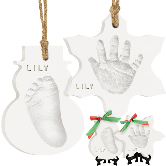 Picture of Baby Hand and Footprint Kit - Baby First Christmas Ornament, Personalized Baby Footprint Kit, Clay Baby Handprint Ornament Kit, Dog Paw Print Kit, DIY Baby Shower Gifts for Boys, Girls (Snow)