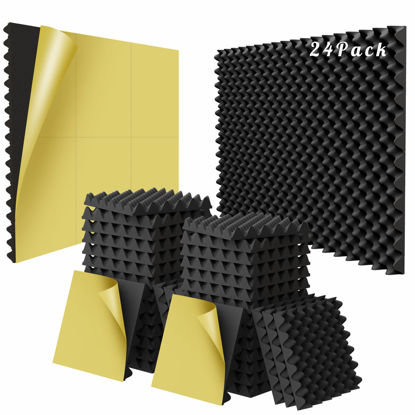 Picture of 24 Pack 1.5"X12"X12" Self Adhesive Sound Proof Egg Crate Foam, Upgraded Sound Proof Foam Panels, Fire-Retardent Studio Foam for Indoor, Acoustic Panels Made by WVOVW