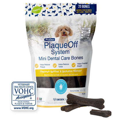Picture of Proden PlaqueOff Sytem Mini Dental Care Bones - Peanut Butter Banana - 12 oz, Brown