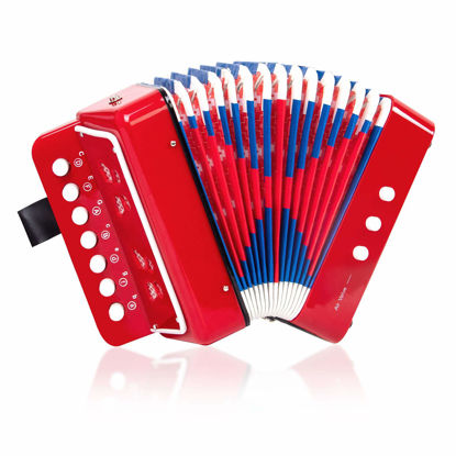 Picture of Button Accordion, Horse 10 Keys Control Kids Accordion Musical Instruments for Kids Children Beginners Lightweight and Environmentally-friendly (Red)