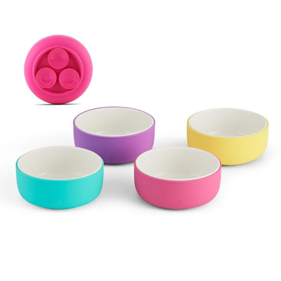 Picture of Elk and Friends Kids Porcelain Bowls with Silicone Suction Sleeve | Kids/Toddler/Baby Feeding | Microwave & Dishwasher Safe | Non slip | Cereal/Soup/Snack Dishes & Dinnerware