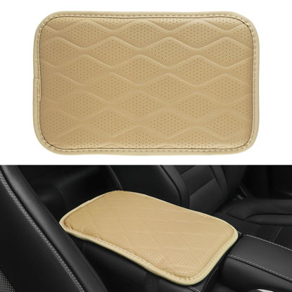 Picture of Amiss Auto Center Console Pad, Universal Waterproof Car Armrest Seat Box Cover, Car Interior Accessories, Breathable Leather Auto Armrest Cover Protector for Most Vehicle, SUV, Truck, Car (Beige)