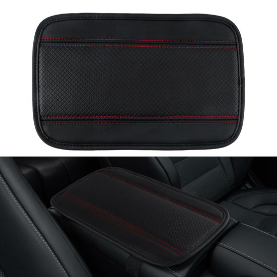 Picture of Amiss Car Center Console Pad, Universal Waterproof Car Armrest Seat Box Cover, PU Leather Auto Armrest Cover Protector，Vehicle Interior Accessories fits SUV/Truck/Car (Black-Red)