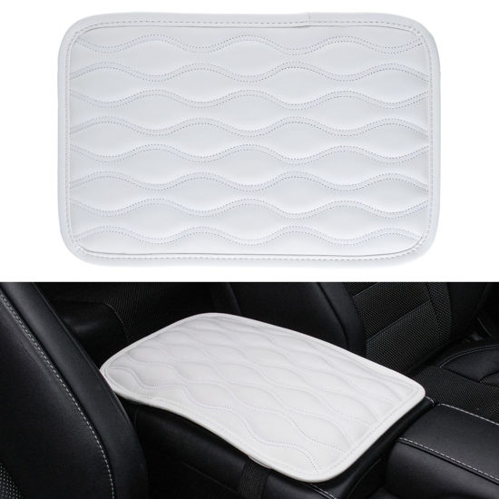 Picture of Amiss Auto Center Console Pad, Universal Waterproof Car Armrest Seat Box Cover, Car Interior Accessories, Leather Auto Armrest Cover Protector for Most Vehicle, SUV, Truck, Car (White)