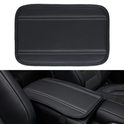Picture of Amiss Car Center Console Pad, Universal Waterproof Car Armrest Seat Box Cover, PU Leather Auto Armrest Cover Protector，Vehicle Interior Accessories fits SUV/Truck/Car (Black-Silvery)