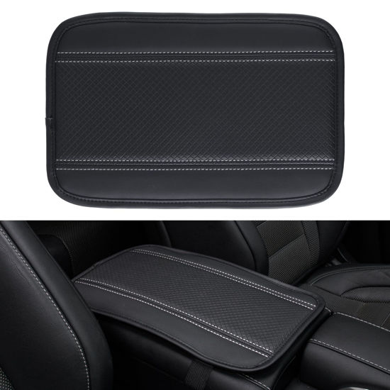 Picture of Amiss Car Center Console Pad, Universal Waterproof Car Armrest Seat Box Cover, PU Leather Auto Armrest Cover Protector，Vehicle Interior Accessories fits SUV/Truck/Car (Black-Silvery)