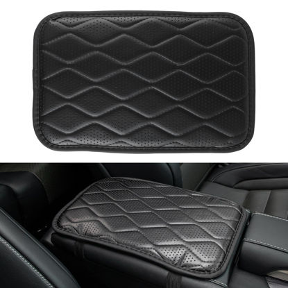 Picture of Amiss Auto Center Console Pad, Universal Waterproof Car Armrest Seat Box Cover, Car Interior Accessories, Breathable Leather Auto Armrest Cover Protector for Most Vehicle, SUV, Truck, Car (Black)